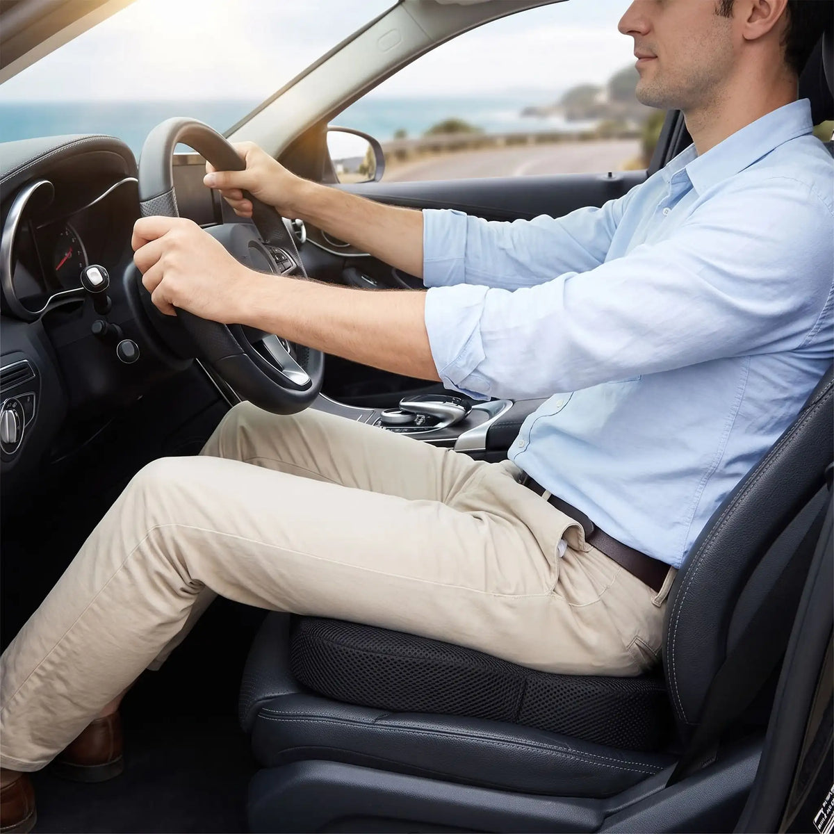 coussin voiture pour sciatique fente anatomique U Marc détendu au volant