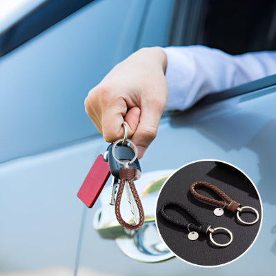 porte clé voiture en cuir tisse marron