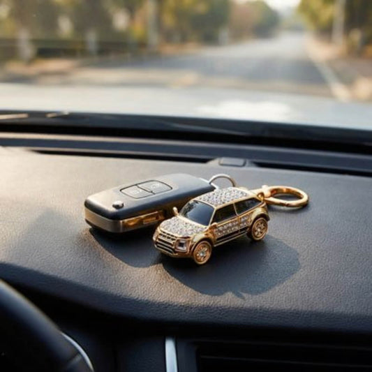 Porte clé voiture homme miniature SUV métal doré — accessoire automobile premium