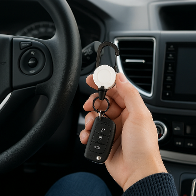 Porte clé pour voiture blanc Système attache sécurisé