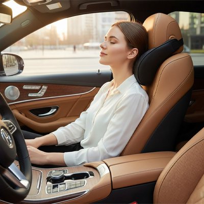 Appui tete voiture Oreiller de cou de voiture en cuir PU