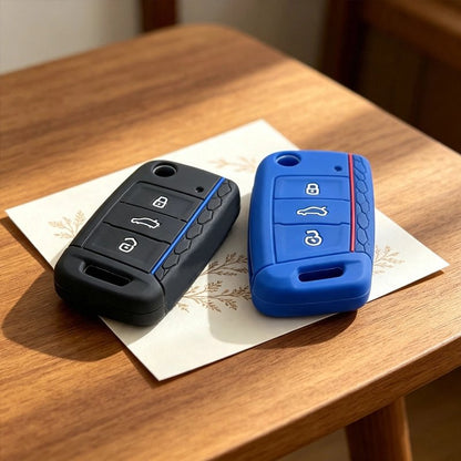 Coque de clé de voiture motif nid d'abeille avec bande bicolore contrastante