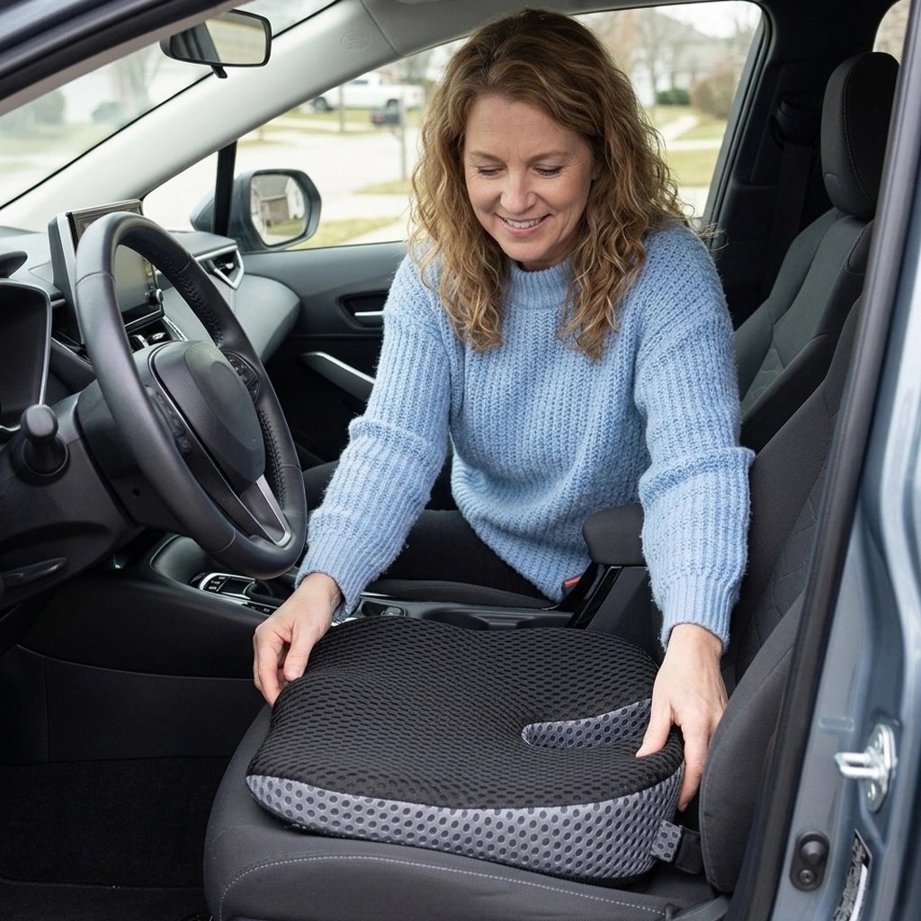 Coussin voiture pour sciatique Forme biseautée épais à l'arrière et fin à l'avant