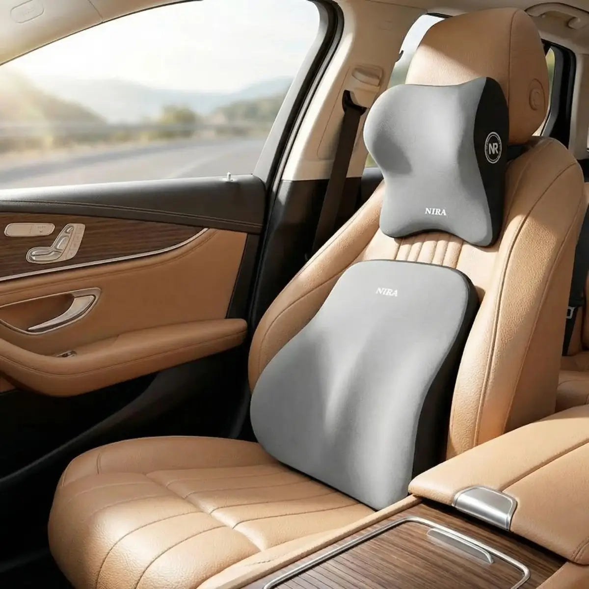 coussin voiture lombaire ensemble gris