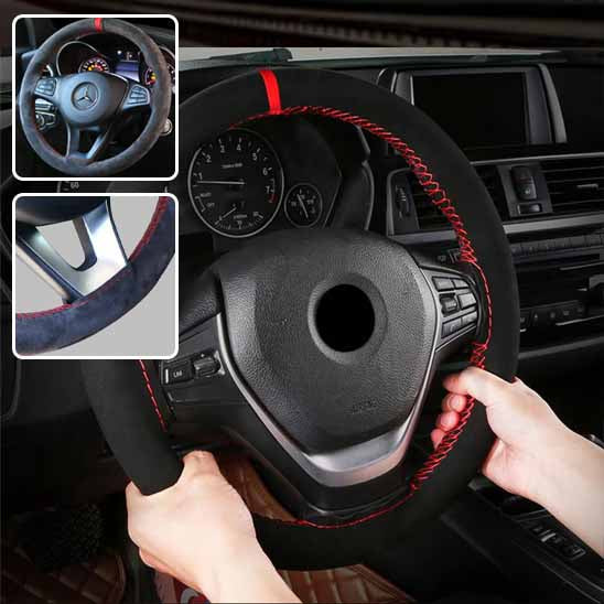couvre volant en daim fil rouge