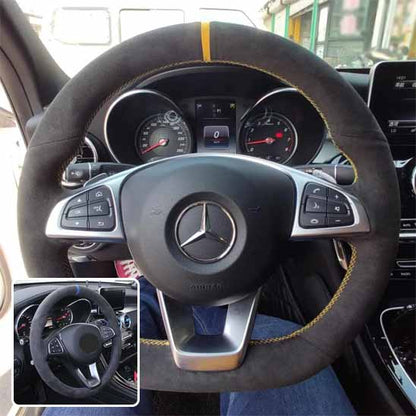 couvre volant en daim fil jaune