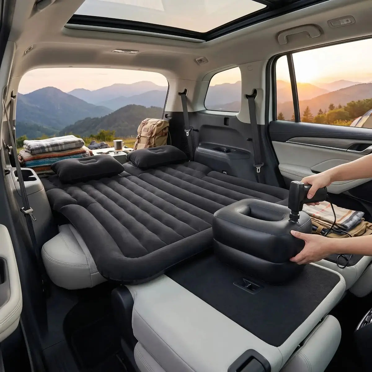 Matelas Coffre Voiture Gonflable 174x126cm | 2 Places 250kg | Pompe Électrique Incluse