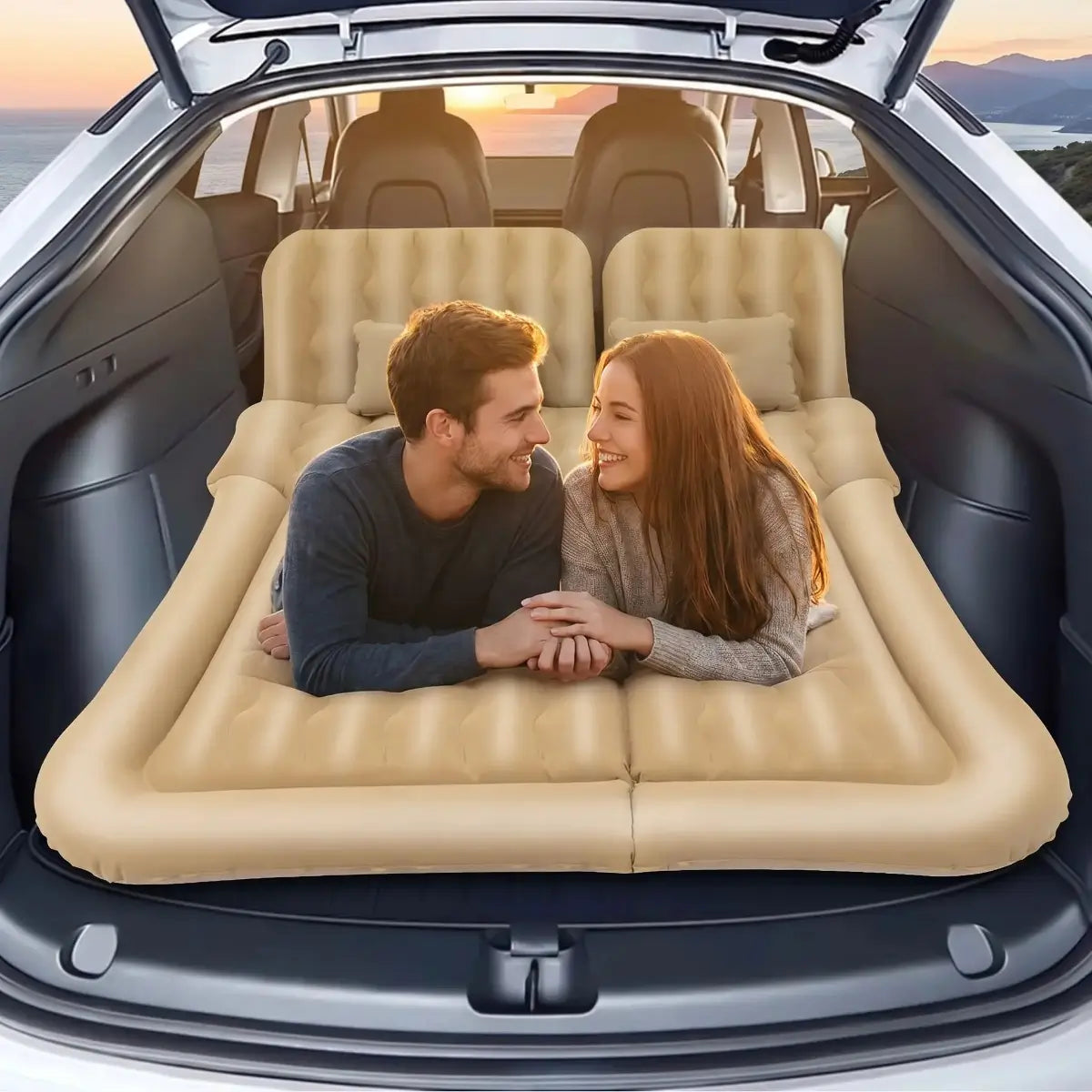 Matelas Coffre Voiture Gonflable 174x126cm | 2 Places 250kg | Pompe Électrique Incluse