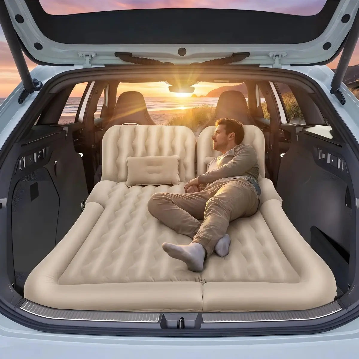 Matelas Coffre Voiture Gonflable 174x126cm | 2 Places 250kg | Pompe Électrique Incluse