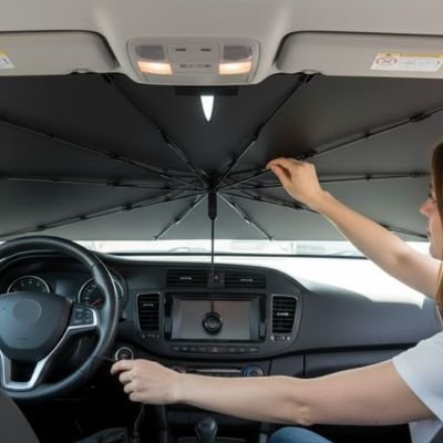 Pare soleil voiture Design en éventail rétractable déploie  replie comme  parapluie pour rangement compact  pratique