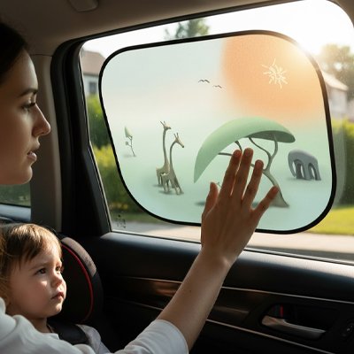 Pare soleil voiture interieu Impression décorative Motif dinosaures ludique capte attention et divertit les jeunes passagers pendant le voyage