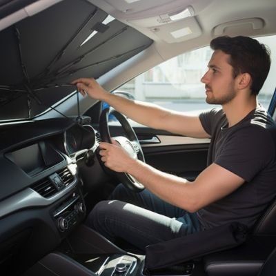 Pare soleil voiture  Tissu opaque anti-UV Matériau noir haute densité  bloque  chaleur réduit éblouissement pendant conduite