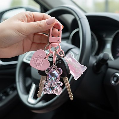 Porte clé pour voiture cœur gravé et des formes décoratives