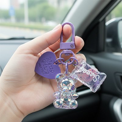 Porte clé pour voiture​ en forme de cœur scintillant Matériaux translucides 