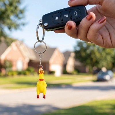 Porte clé pour voiture Forme de poulet jaune en caoutchouc souple