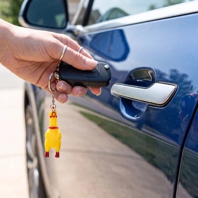 Porte clé pour voiture​  mini poussin jaune avec un design rigolo