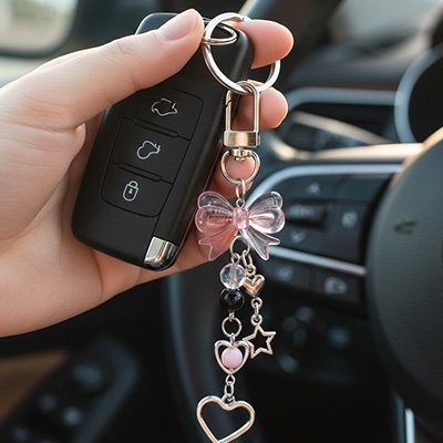 Porte clés​ pour voiture esthétique kawaii et chic adaptée à un public féminin
