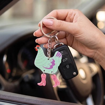 Porte clés pour voiture poule Pattes ornées de paillettes brillantes