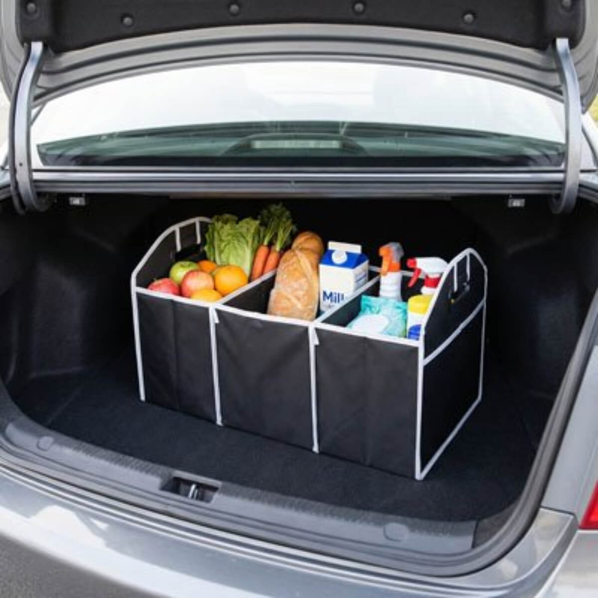 Rangement coffre voiture Structure à trois compartiments séparer organiser différents types d'articles  éviter mélange faciliter l'accès