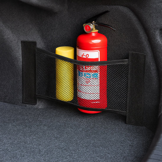 rangement coffre voiture extincteur