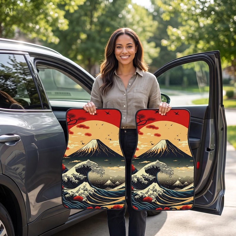 Tapis de sol pour voitures Motif artistique japonais antidérapants